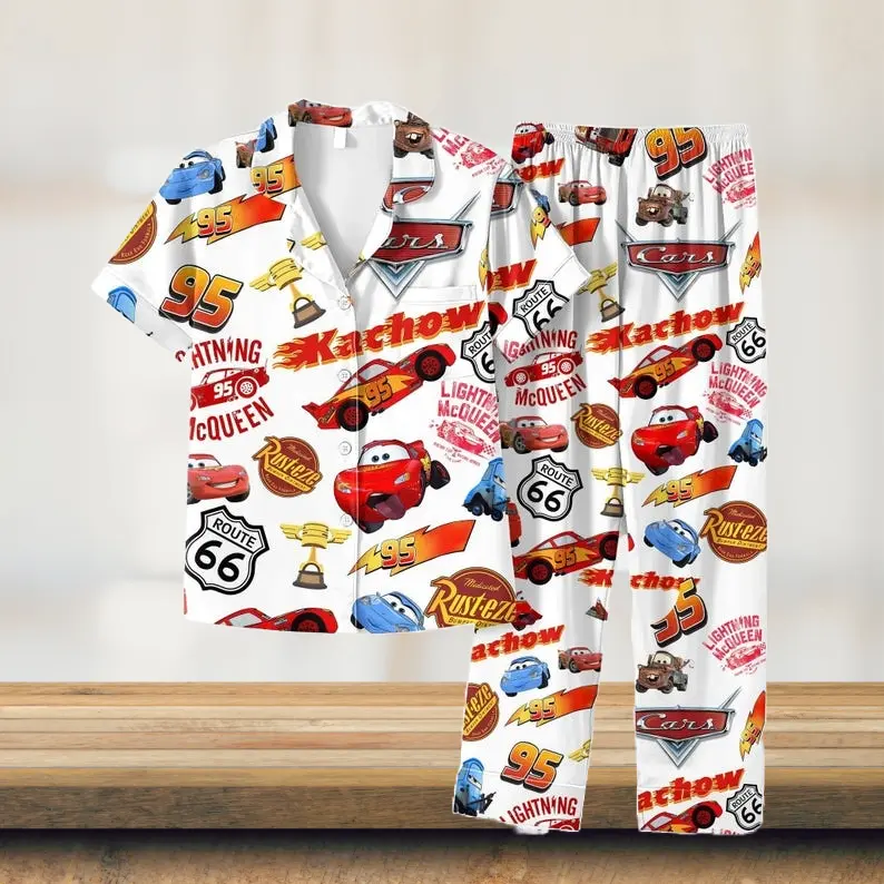 Cars Short Sleeve Pajamas, Pixarr Lightning Mc Queenn Pyjamas Set, Tow Mater Sally Carrera Doc Hudson Shirt, Family Trip Pants 1
