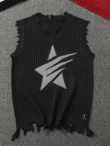 Men's Star Print Hollow Out Knit Vest, Regular Fit Casual Breathable Sleeveless Pullover for Summer, Fashion Men's Knitwear for Daily Wear, Menswear