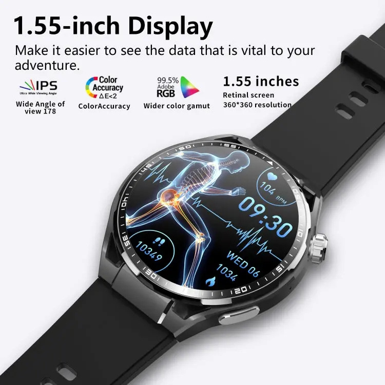 F200 Smart Health Watch ECG Electrocardiogram Blood Sugar Monitoring 1.55 Inch Round Screen, Black Silicone, Black Leather, Black Brown Leather, Black Milan, Black 3-Beads Steel, Black Bamboo, Black Gray Silicone 5