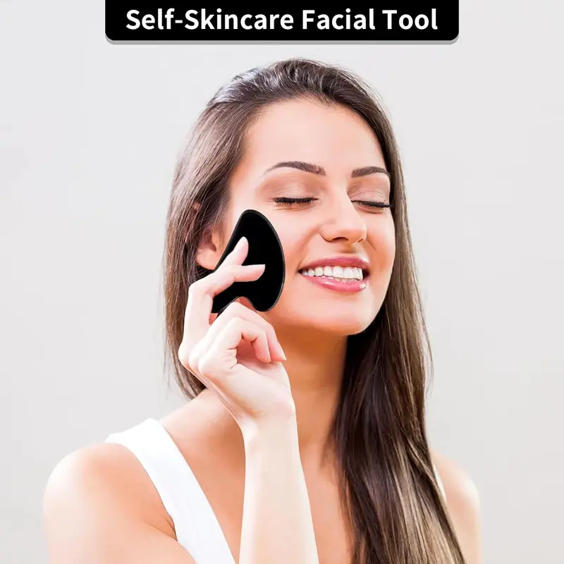 Black Gua Sha Massage Tool for Skin Tightening & Rejuvenation - Natural Jade Stone for Face, Neck & Eye Puffiness - Skincare - Gift, Facial 6