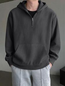 Men's Solid Half Zip Up Hoodie, Casual Regular Fit Long Sleeve Hooded Sweatshirt for Fall & Winter, Men's Clothes for Daily Wear