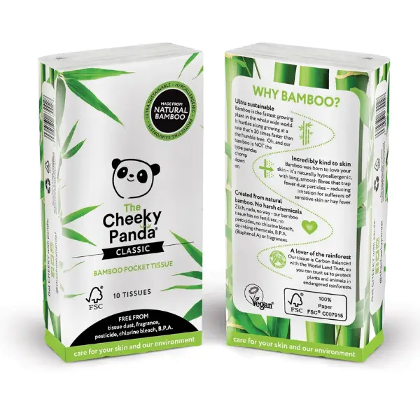 The Cheeky Panda Bamboo Pocket Tissues, 8 Pack of 10 Hypoallergenic Tissues, Ultra Soft, 3-Ply, White, Travel Size Cleaning Napkin 1
