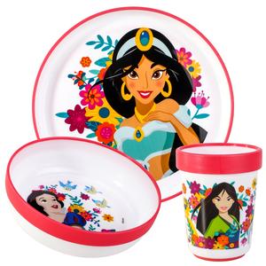Disney Princess 3pcs Bicolor Premium Kids Dinner Tableware Set Plate, Bowl & Tumbler, BPA Free
