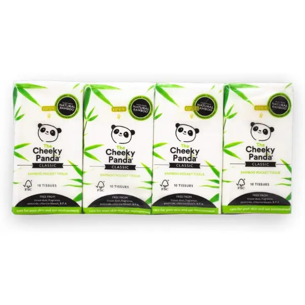 The Cheeky Panda Bamboo Pocket Tissues, 8 Pack of 10 Hypoallergenic Tissues, Ultra Soft, 3-Ply, White, Travel Size Cleaning Napkin 2