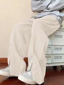 Men's Solid Color Corduroy Pants, Loose Casual Comfy Wide Leg Trousers for Summer, Fashion Men's Bottoms for Daily Wear