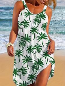 【Plus Size】 Palm Tree Print Cami Dress, Casual Sleeveless Dress for Beach Holiday Vacation, Women's Plus Clothing for All Seasons