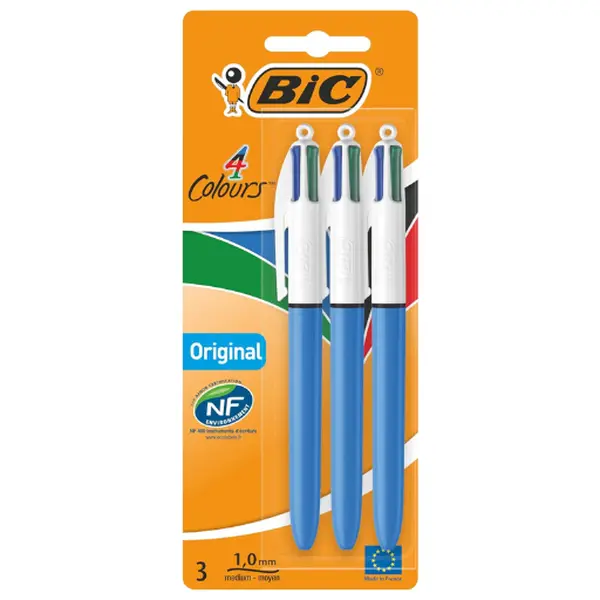 4 Colours Original Pens, Multi Coloured Pens All In One, Biro Pens, Medium 1.0mm, Green, Blue, Red, Black, 3 Pens Per Pack, 1 Pack
