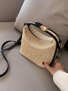 Women's Fashionable Boho Style Straw Woven Handbag, Casual Plain Zipper Handbag with Adjustable Strap for Daily Used, Trendy All-match Underarm Bag