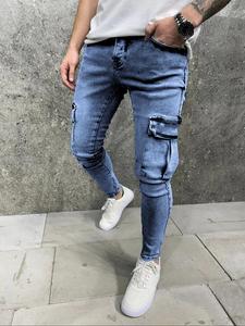 Men's Side Pocket Design Jeans, Slim Casual Denim Pants for Daily Wear, Fashion Men's Bottoms for All Seasons, Cotton