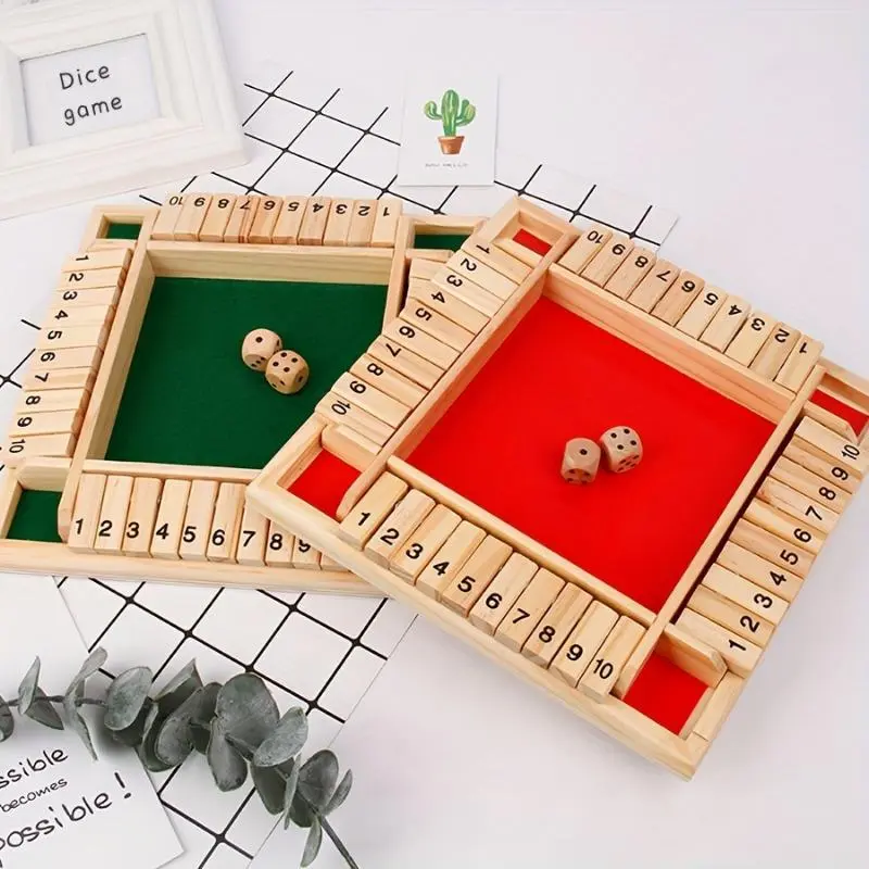 Classic Wooden Math Game for 2-4 Players - 8.85" Square, Solid Wood with Green Felt & Numbered Blocks + 8 Dice, Addition Fun for Adults, Standard Edition 2