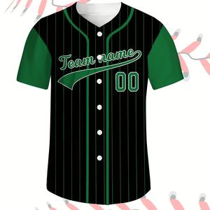 Free Customization of Name and Number Color Striped V-neck Baseball Jacket Casual Short-sleeved Sportswear Button-down Style Top T-shirt Unisex