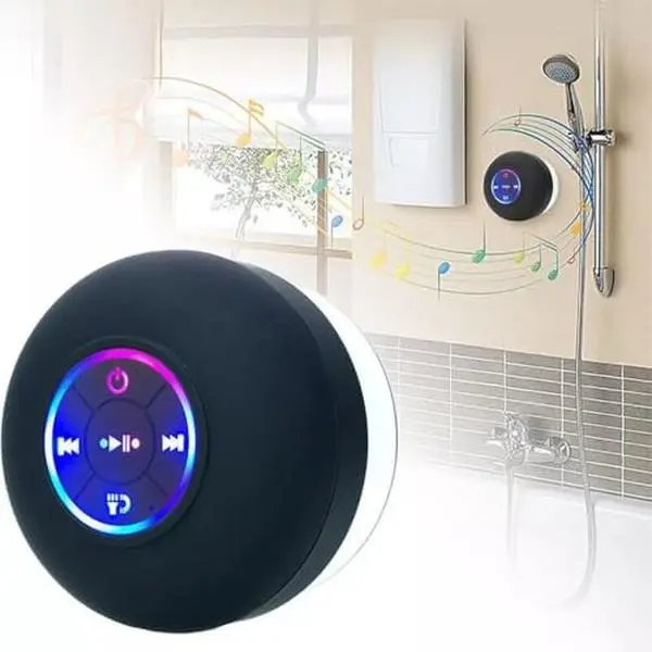 Portable LED Waterproof Suction Wireless Bluetooth Speaker for Shower Bathroom, IPX4 Waterproof Wireless Speaker with Suction Cup, USB-C Cable, Mini Speaker for Bathroom Party