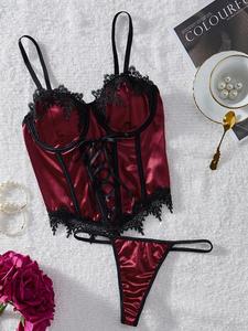 Women's Sexy Lace Trim Underwire Bra & Garter Belt Panty Satin Underwear Set, Romantic Comfy Breathable Soft Supportive Lingerie Set for Daily Wear, Women's Underwear for All Seasons