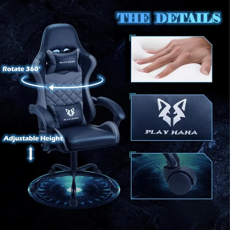 Gaming chair Office chair Swivel chair Computer chair Work chair Desk chair Ergonomic Chair Racing chair Leather chair Video game chairs (Grey,lumbar pad) 8