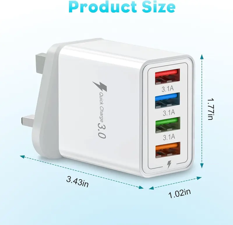 4 Multi-Port Fast Quick Charge USB Hub Mains UK Plug Adapter Wall Charger-2 Pack 4
