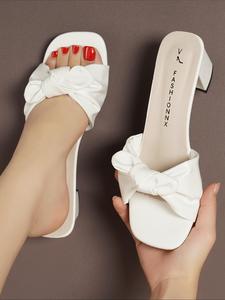 Women's Elegant Bowknot Design Slide Sandals, Trendy Minimalist Heeled Sandals, Chic All-match Sandals for Women for Daily Wear, Walking Shoes, Stylish Footwear