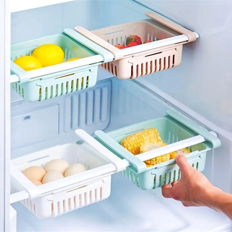 Adjustable And Expandable Refrigerator Organizing Drawer Baskets, Fridge Storage Boxes, Multifunctional Kitchen Storage Baskets, Kitchen Vegetable Washing Baskets. 3