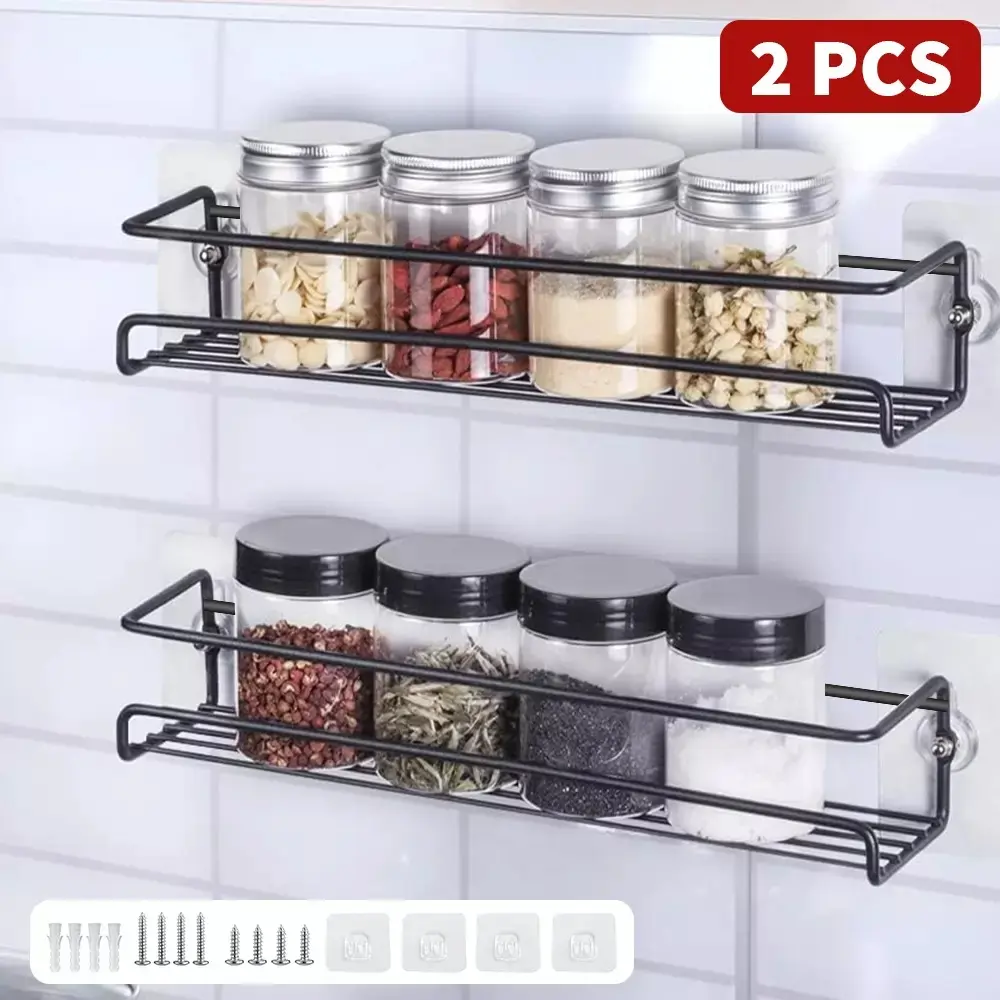 2PCS Spice Herb Jar Rack Holder For Kitchen Door Cupboard Storage Wall Mounted