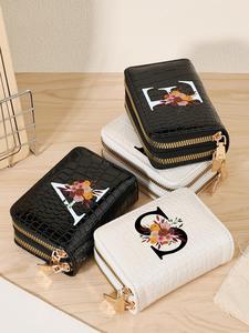 Fashion Letter Crocodile Pattern Short Wallet, 2024 New Style Casual Versatile Zipper Card Holder for Women, Trendy All-match Short Wallet for Daily Use, Fashionable Card Holder