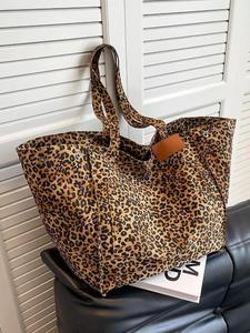 Fashion Leopard Pattern Tote Bag, Large Capacity Shoulder Bag for Women, Casual Trendy Versatile High-quality Daily Commuting Bag, Girl Fashionable Shopping Bag