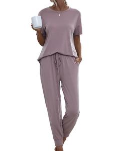 Women's Solid Co-ord Set, Casual Short Sleeve Round Neck Tee & Drawstring Waist Pocket Pants  Set, Summer Outfits 2024, Women's Clothes
