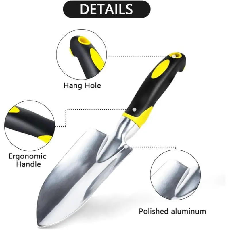 Trowel & Hand Wide Shovel Pointed with Soft Rubberized Non-Slip Ergonomic Handle for Planting, Transplanting, Weeding, Moving and Smoothing Soil - Gardening Gift (Yellow) 2