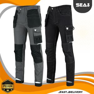 SEA3 Men's Cargo Combat Slim Fit Stretch Spandex Trousers Pants Jeans With Zipper Cotton Breathable Fabric Pockets Menswear