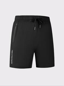 Men's Letter Print Zipper Pocket Shorts, Regular Fit Casual Breathable Comfortable Shorts for Summer, Men's Bottoms for Outdoor Workout Running