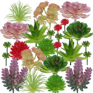 24pcs Colorful Artificial Plastic Succulents for DIY Crafting Home Floral Wall Decoration(without vase)