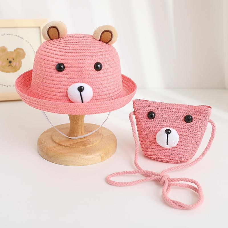 【REDERICTEM】Children's bag straw hat set sun hat summer children's sun protection hat baby sun hat cute cartoon pattern 8