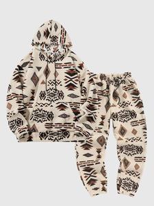 Men's Ethnic Pattern Hoodie & Pants Two-Piece Set, Casual Long Sleeve Hooded Sweatshirt & Trousers for Fall & Winter, Men's Two-piece Outfits for Daily Wear