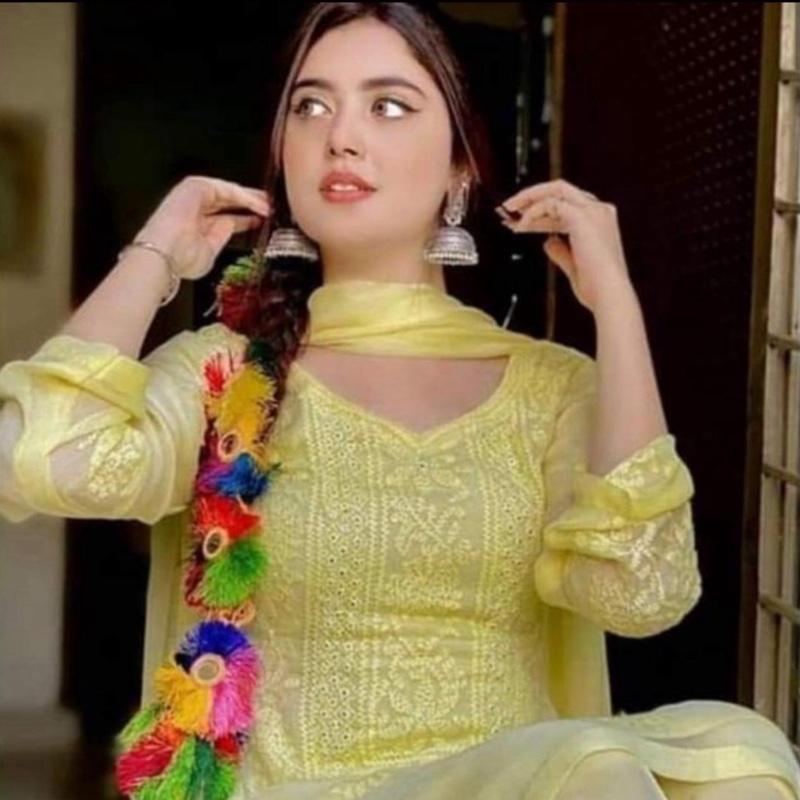 Handmade Chicken kari Chifoon 4PC Women Dress For Muslim Women and Girls ( Sleeves and Daman Design will be as per Black Suit Design) 9