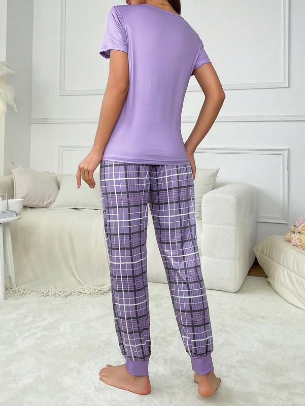 Women's Printed Plaid Casual Pajama Set 1