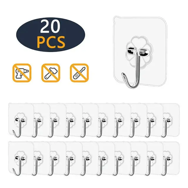 🔑 10/20Pcs Transparent Self-Adhesive Wall Hooks – Strong Suction Cup Hangers for Kitchen & Bathroom 2