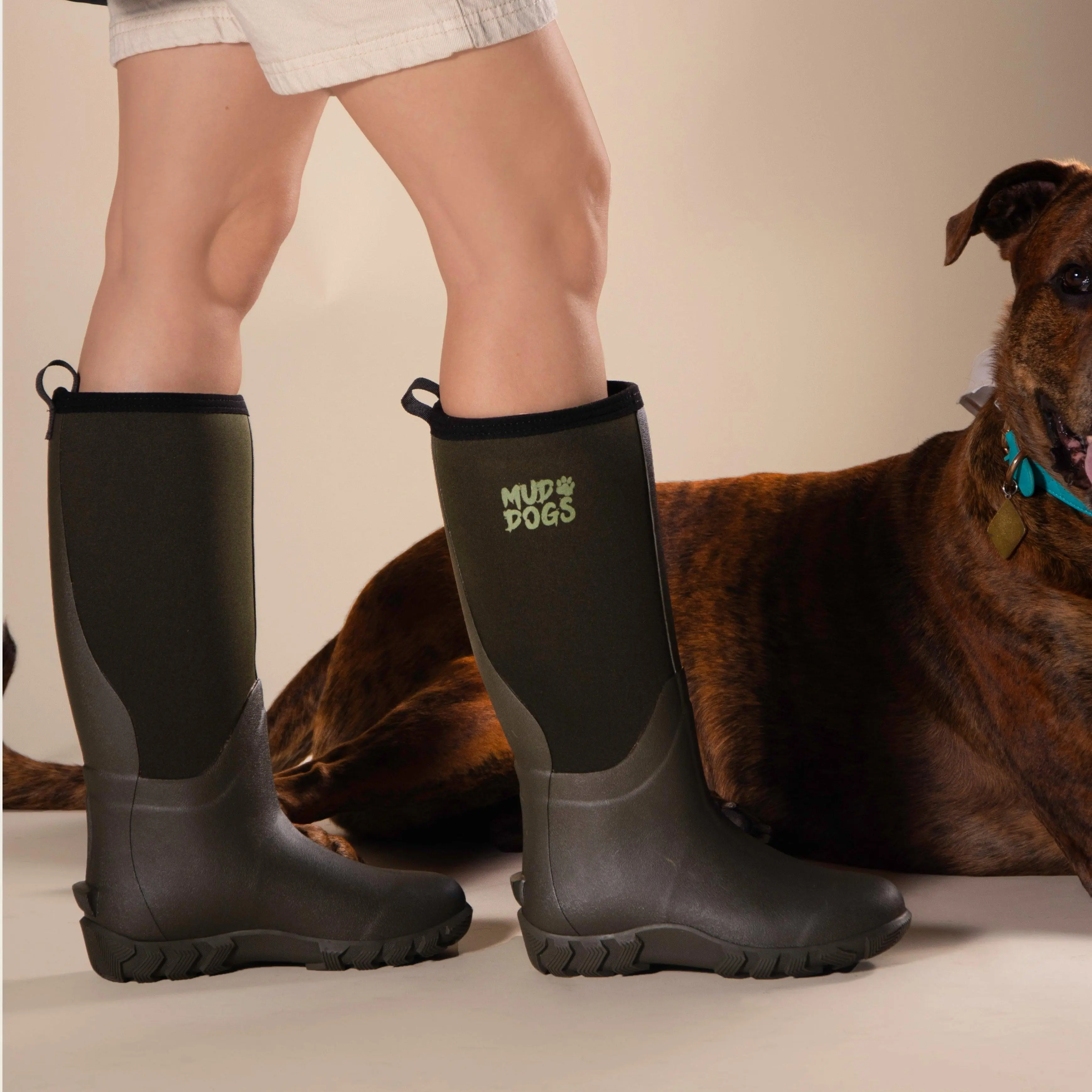 Mud Dogs RUTLAND TALL Neoprene Wellington Boots Olive
