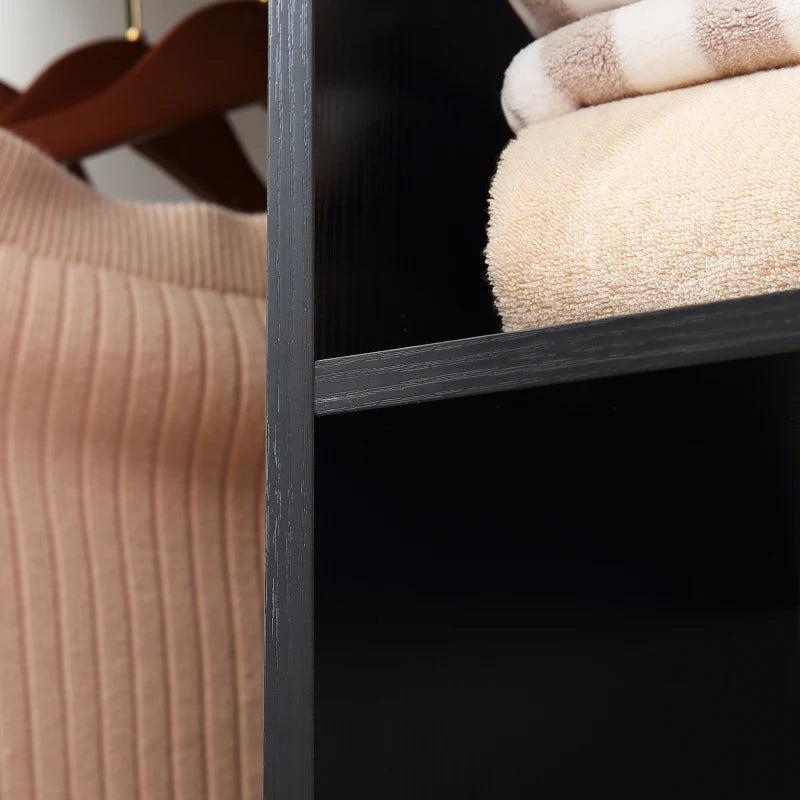 Small Rolling Open Style Wardrobe with 3 Storage Shelves and 2 Inner Railings 3