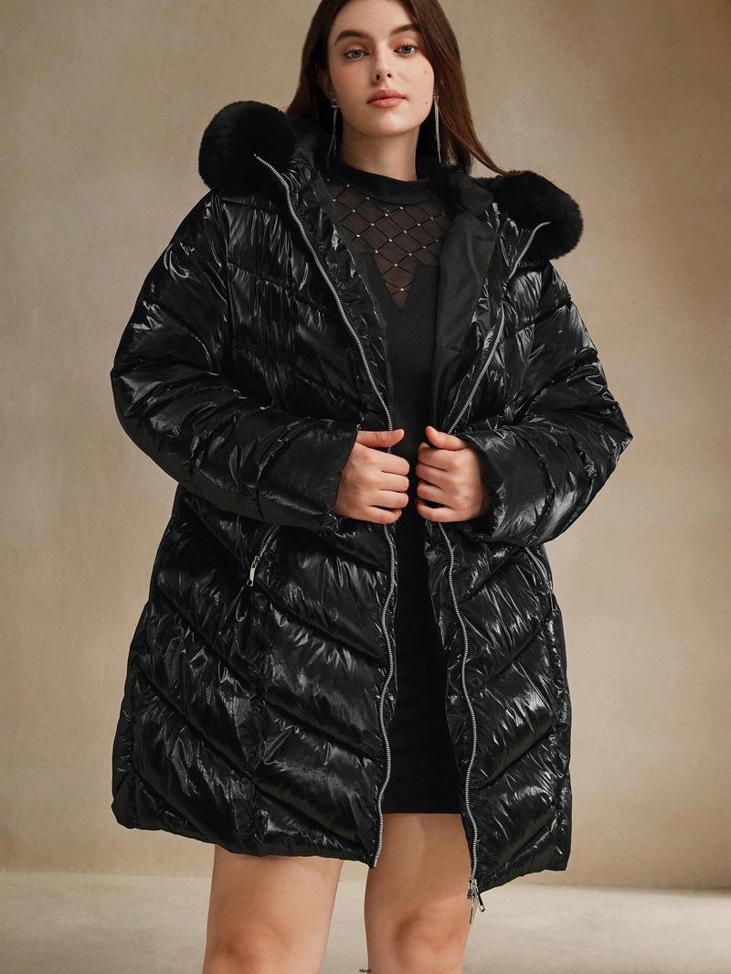 Product Introduction of Trim With Hooded Length s Women Anewsta Mid - Padded Coat Detachable Fluffy 58