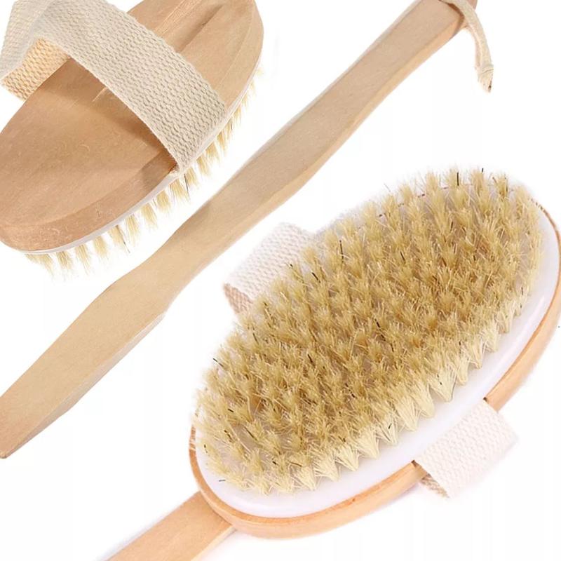 Professional Dry Skin Brush Detachable Handle Body Bristle Bath Massager Scrub 6