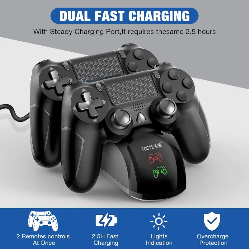 PS4 Controller Charging Station – Dual Fast Charger Dock for PS4/PS4 Slim/PS4 Pro Console with 4 Thumb Grips - Black 1