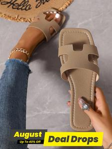 Women's Fashionable Hollow Out Design Slide Sandals, Casual Comfortable Flat Lightweight Sandal for Beach, All-match Slippers for Daily Wear