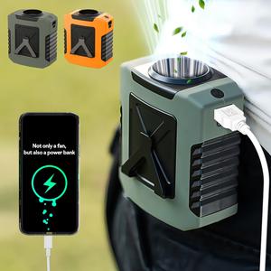 8000mAh portable waist clip fan, neck fan, SOS light, four in one battery powered fan,4gear wind speed, wearable belt fan, suitable for work, hiking, fishing, camping, lighting and power bank