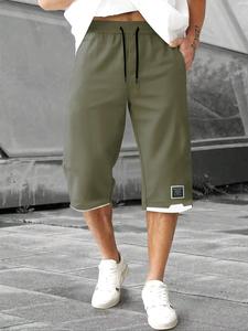 Men's Letter Patched Drawstring Waist Pants, Regular Fit Casual Comfy Breathable Pants for Summer, Men's Bottoms for Daily Wear, Pants for Men