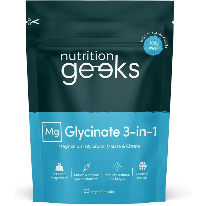 Magnesium Glycinate 3-in-1 Complex - 1800mg Supplements as Bisglycinate, Citrate & Malate 90 Vegan Capsules, Triple High Absorption 384mg Elemental, UK Made (Packaging Design May Vary)
