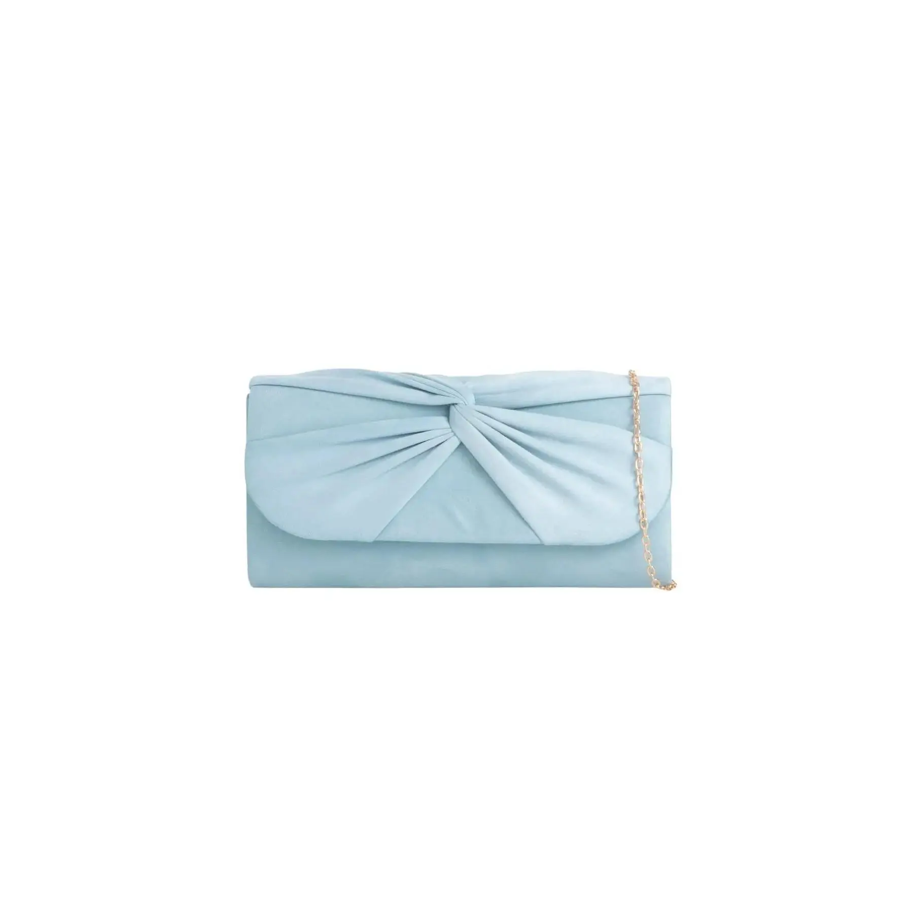 Light Blue Suede Clutch Bag with Knot Detail