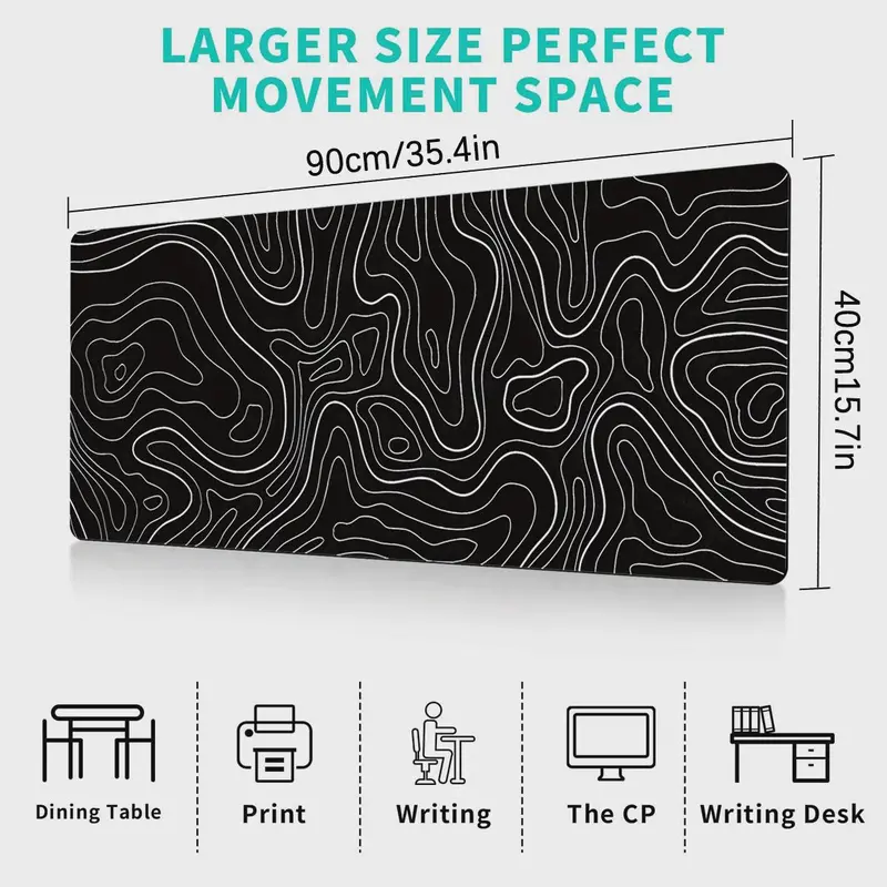 1Pcs Gaming Mouse Pad Large Keyboard Pad 31.5 x 11.8in Topographic Mouse Pad Black and White Mouse Pad for Keyboard with Anti-Sl 6
