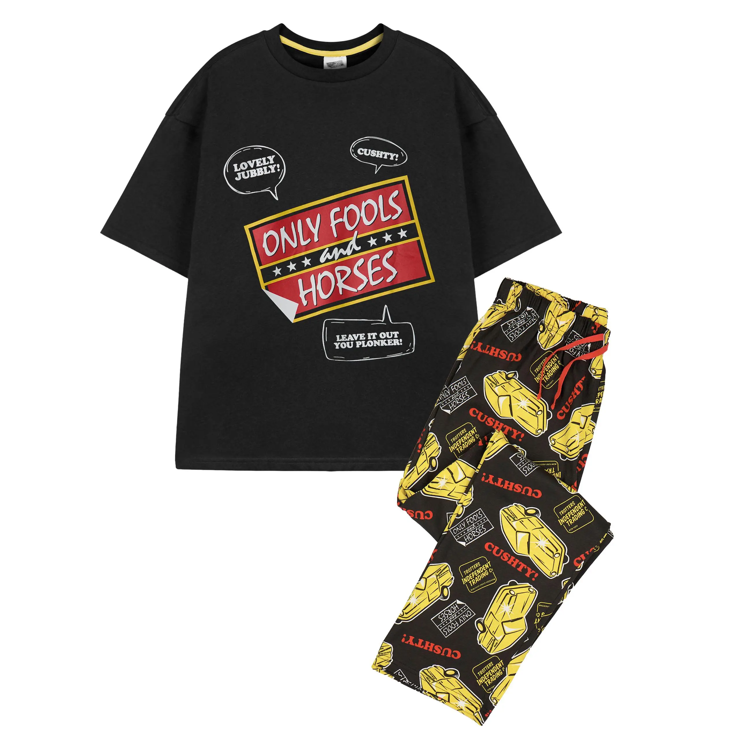 Vanilla Underground x Only Fools And Horses Mens Black Logo Short Sleeve Long Leg Pyjama Set