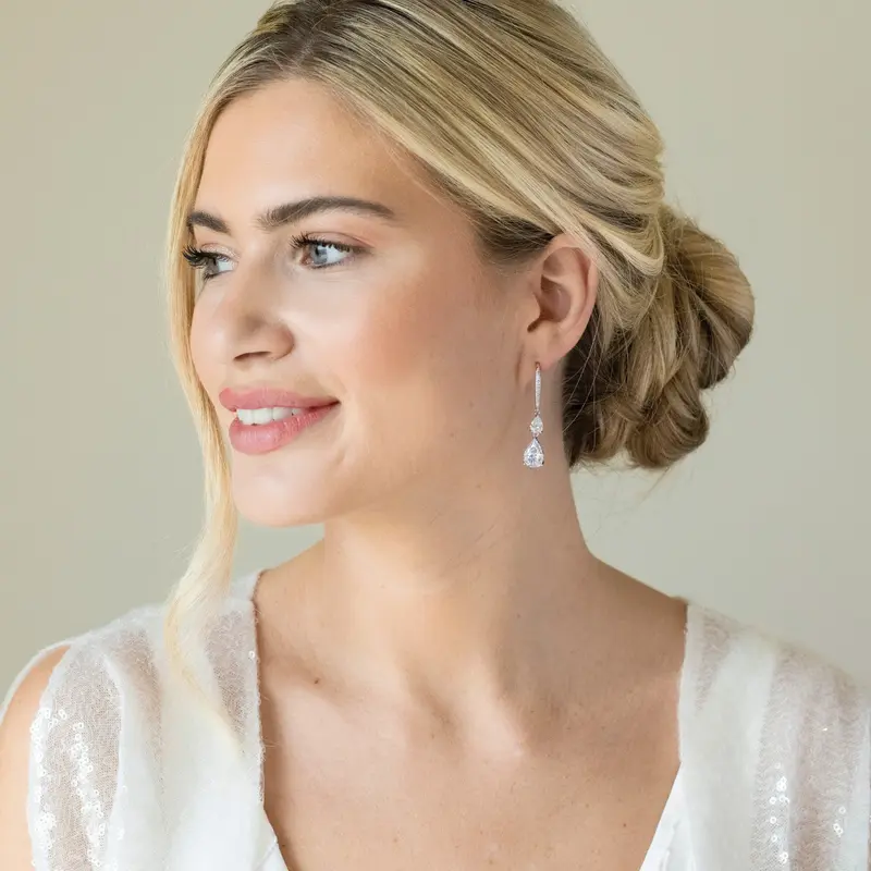 Detroit crystal double drop earrings (silver) 2