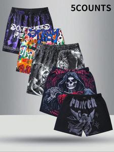 Men's All Over Print Shorts, Casual Comfy Breathable Shorts for Daily Wear, Mens Bottoms for Summer, Halloween