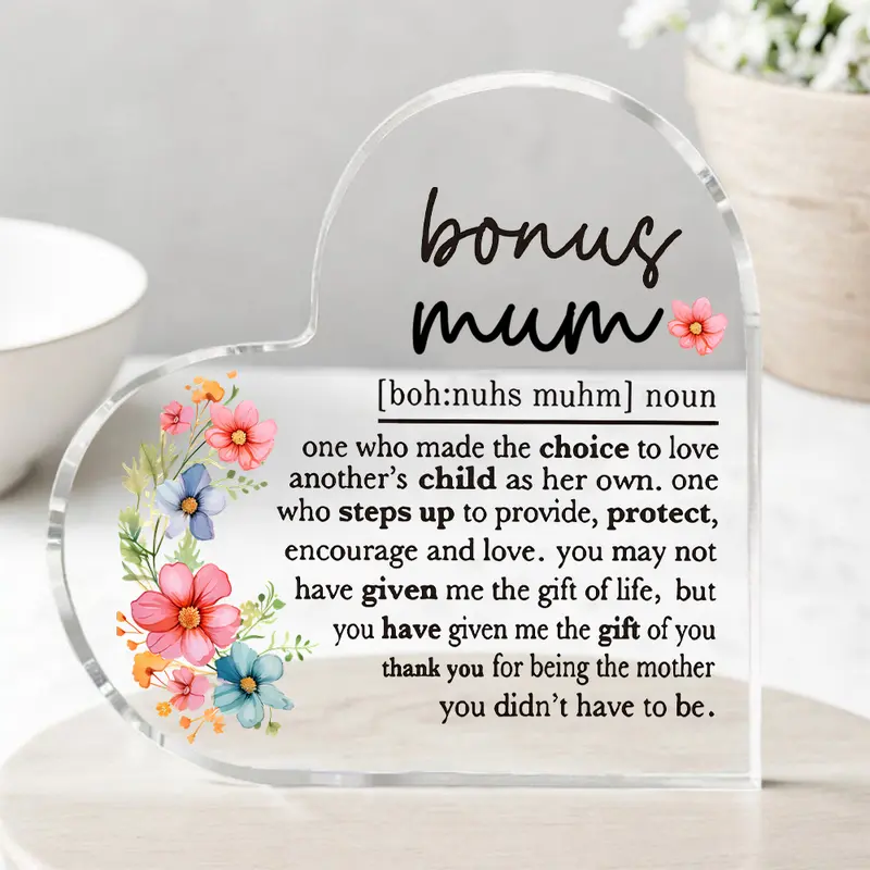 1pc Mum Gifts | Thank You Gifts for Mum from Daughter Son | Acrylic Plaque with Touching Words | Living Room Desk Ornaments | Personalised Birthday Gifts Presents for Her Mum Bonus Mum Mother in Law | Home Deco Rack Console Table Decor Centerpiece Statue 4