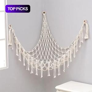 Plush Toy Net, 1 Count Hand-woven Rope Wall Mounted Triangular Toy Storage Corner Basket Organizer, Home Organizer for Living Room Bedroom Dormitory #TOP PICKS